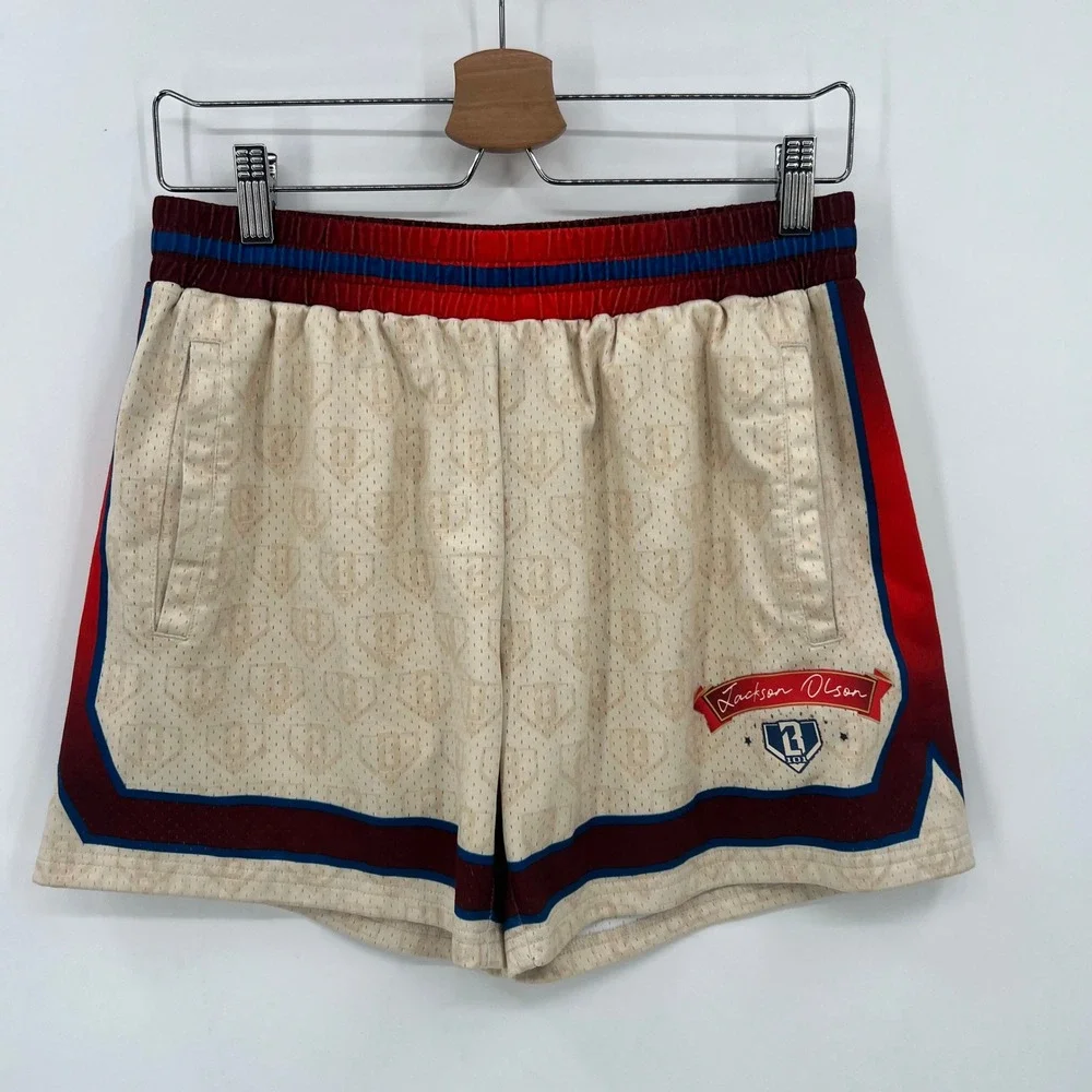 BL101 Apparel Jackson Olson Mesh Baseball Shorts Cream Red Blue Mens Small
